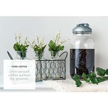 Crave Cold Brew Coffee Maker with American made Flip Cap Lid and 2 Quart Glass Mason Jar, Pour Spout, and Stainless Steel Filter. Perfect for Coffee, Tea, and Water Infusions