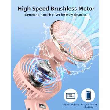 TUNISE Portable Handheld Fan, Portable Fan Rechargeable, 4000mAh, 180° Adjustable, 6 Speed Wind, Display Electricity in Real Time, USB Rechargeable Foldable Fan, Quiet Personal Fan with Power Bank