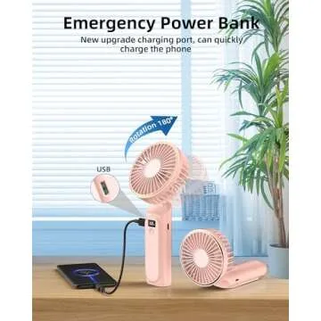TUNISE Portable Handheld Fan, Portable Fan Rechargeable, 4000mAh, 180° Adjustable, 6 Speed Wind, Display Electricity in Real Time, USB Rechargeable Foldable Fan, Quiet Personal Fan with Power Bank