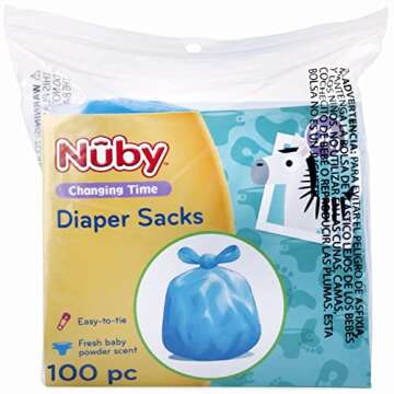 Nuby 100 Piece Disposable Diaper Sacks/Bags with Powder Scent, Blue