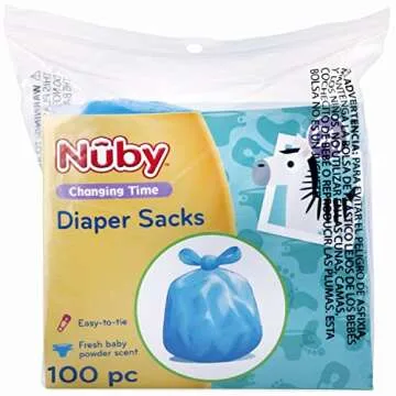Nuby 100 Piece Disposable Diaper Sacks/Bags with Powder Scent, Blue