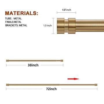 BRIOFOX Gold Curtain Rods-1 inch Modern Window Curtain Rod for Windows 38 to 72 inch, With Decorative End Cap Finials Drapery Rods
