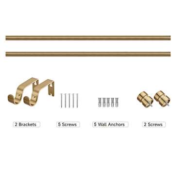 BRIOFOX Gold Curtain Rods-1 inch Modern Window Curtain Rod for Windows 38 to 72 inch, With Decorative End Cap Finials Drapery Rods