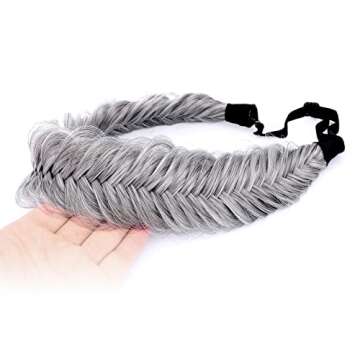 DIGUAN Wide Fishtail 2 Strands Synthetic Hair Braided Headband Classic Chunky Plaited Braids Elastic...