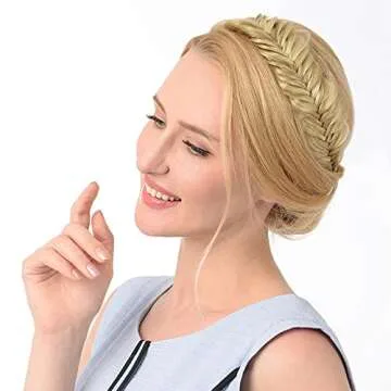 DIGUAN Wide Fishtail 2 Strands Synthetic Hair Braided Headband Classic Chunky Plaited Braids Elastic Stretch Hairpiece Women Girl Beauty accessory,59g (Salt and Pepper)