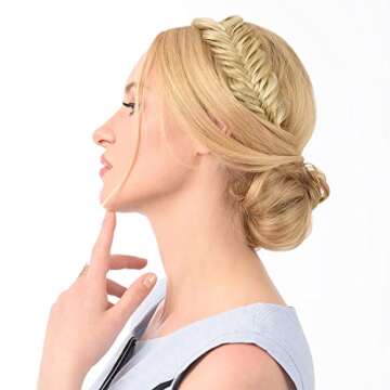 DIGUAN Wide Fishtail 2 Strands Synthetic Hair Braided Headband Classic Chunky Plaited Braids Elastic Stretch Hairpiece Women Girl Beauty accessory,59g (Salt and Pepper)