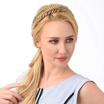 DIGUAN Wide Fishtail 2 Strands Synthetic Hair Braided Headband Classic Chunky Plaited Braids Elastic Stretch Hairpiece Women Girl Beauty accessory,59g (Salt and Pepper)