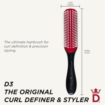 Denman Curly Hair Brush D3 (Black & Red) 7 Row Styling Brush for Detangling, Separating, Shaping and Defining Curls - For Women and Men