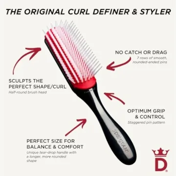 Denman Curly Hair Brush D3 (Black & Red) 7 Row Styling Brush for Detangling, Separating, Shaping and Defining Curls - For Women and Men