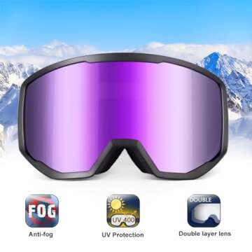 EXP VISION Ski Goggles Snowboard for Men Women, OTG Anti Fog UV Protection Snow Goggles (Black Frame...