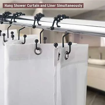 Shower Curtain Hooks Rust Resistant Shower Curtain Rings Metal Glide Rollers Shower Hooks for Bathroom Shower Curtain Rods Curtains, Set of 12 (Matte Black)