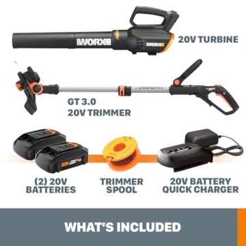 Worx 20V String Trimmer Leaf Blower Bundle with Battery Charger