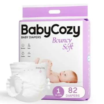Babycozy BouncySoft Newborn Diapers for Sensitive Skin, Hypoallergenic Disposable Diapers, Plain Whi...