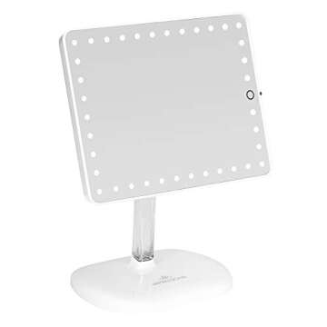 Impressions Vanity Touch Pro Makeup Mirror with LED Lights and Speaker, 360 Adjustable Rotation Rectangle Vanity Mirror with Touch Screen Switch and USB Charging Port (White)