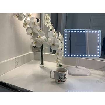 Impressions Vanity Touch Pro Makeup Mirror with LED Lights and Speaker, 360 Adjustable Rotation Rectangle Vanity Mirror with Touch Screen Switch and USB Charging Port (White)