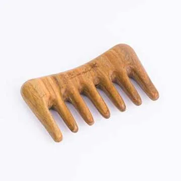 Breezelike Wide Tooth Hair Comb - Natural Mini Wood Comb for Curly Hair - No Static Sandalwood Hair Pick Wooden Comb for Detangling