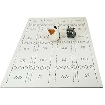 Extra Large Interlocking EVA Foam Baby Play Mat Soft Stylish Non-Toxic Kids Toddler Play Floor Tiles Mats with Edges 6 pcs 6'x4' Mudcloth Style (Light Beige)