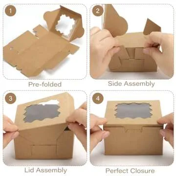 LotFancy Brown Bakery Boxes with Window for Pastry Gifts