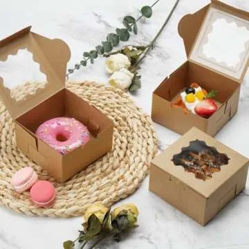 LotFancy Brown Bakery Boxes with Window for Pastry Gifts