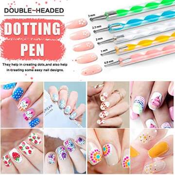 JOYJULY Nail Art Design Tools - 3D Decorations Kit with Brushes, Dotting Tools, Holographic Stickers, Nail Foil Tape, Rhinestones and Pick-Up Tweezers