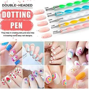 JOYJULY Nail Art Design Tools - 3D Decorations Kit with Brushes, Dotting Tools, Holographic Stickers, Nail Foil Tape, Rhinestones and Pick-Up Tweezers
