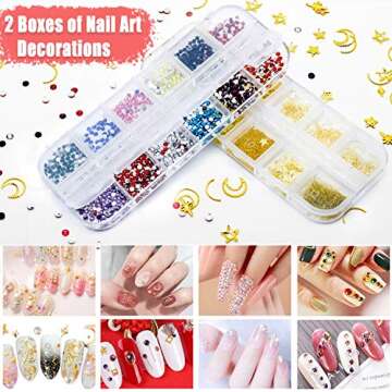 JOYJULY Nail Art Design Tools - 3D Decorations Kit with Brushes, Dotting Tools, Holographic Stickers, Nail Foil Tape, Rhinestones and Pick-Up Tweezers