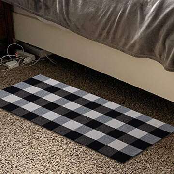DOLOPL Runners Porch Rug Kitchen Runner Buffalo Check Cotton Woven 2'x4' Entryway Mats Machine Washable Easy to Clean for Kitchen Dining Room Bedroom Laundry Room(Black and Off White)