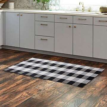 DOLOPL Runners Porch Rug Kitchen Runner Buffalo Check Cotton Woven 2'x4' Entryway Mats Machine Washable Easy to Clean for Kitchen Dining Room Bedroom Laundry Room(Black and Off White)