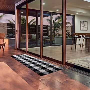 DOLOPL Runners Porch Rug Kitchen Runner Buffalo Check Cotton Woven 2'x4' Entryway Mats Machine Washable Easy to Clean for Kitchen Dining Room Bedroom Laundry Room(Black and Off White)