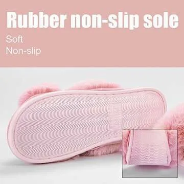 Metog Women's Fuzzy Slippers House Slippers Cross Band Slippers Indoor Outdoor Soft Plush on Open Toe Slippers, Pink, 9-10 Women