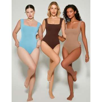 Avidlove Square Neck Bodysuit Womens Body Suits Thong Tank Top Bodysuits Summer (Light Blue,M)