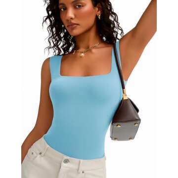Avidlove Square Neck Bodysuit Womens Body Suits Thong Tank Top Bodysuits Summer (Light Blue,M)