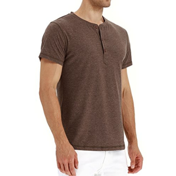 PEGENO Men's Casual Slim Fit Henley T-Shirts in VG-Brown