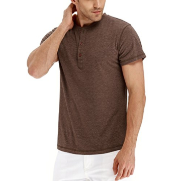 PEGENO Men's Casual Slim Fit Henley T-Shirts in VG-Brown
