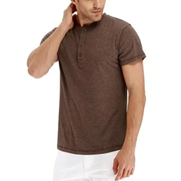 PEGENO Men's Casual Slim Fit Henley T-Shirts in VG-Brown