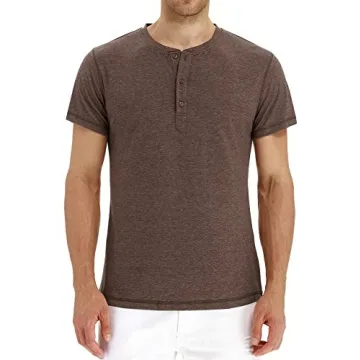 PEGENO Men's Casual Slim Fit Henley T-Shirts in VG-Brown