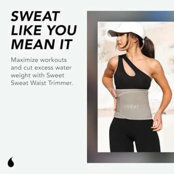 Sweet Sweat Waist Trimmer for Women and Men - Sweat Band Waist Trainer Belt for High Intensity Training and Gym Workouts, 5 Adjustable Sizes Matte Black