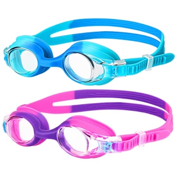Starweh Kids Swim Goggles - 2 Pack Portable Swimming Goggles No Leaking Anti Fog for Boys & Girls (A...