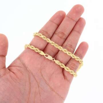 Nuragold 14k Yellow Gold 5mm Rope Chain Diamond Cut Bracelet (7"-9") Italian Jewelry for Men & Women