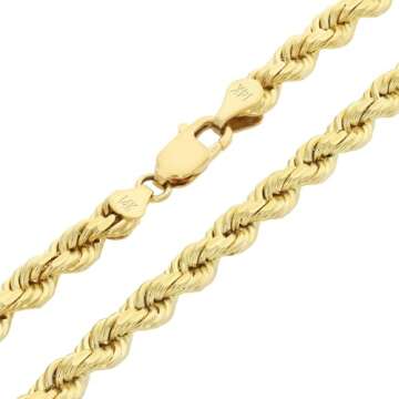 Nuragold 14k Yellow Gold 5mm Rope Chain Diamond Cut Bracelet (7"-9") Italian Jewelry for Men & Women