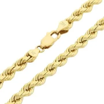 Nuragold 14k Yellow Gold 5mm Rope Chain Diamond Cut Bracelet (7"-9") Italian Jewelry for Men & Women