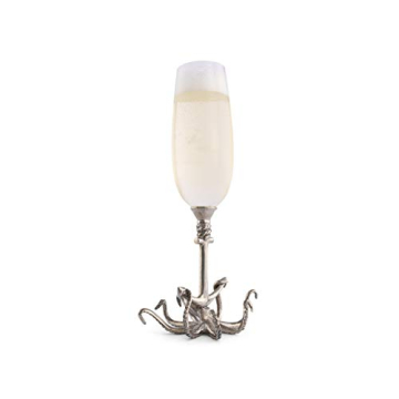 Vagabond House Champagne Flute Pewter Glass Octopus Coastal Ocean Pattern - Special Toasting Stemwar...