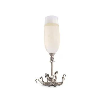 Vagabond House Champagne Flute Pewter Glass Octopus Coastal Ocean Pattern - Special Toasting Stemwar...