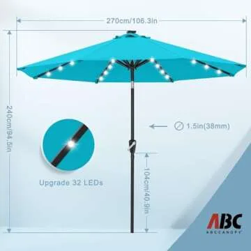 ABCCANOPY Solar LED Patio Umbrella - 32 Lights, 9FT