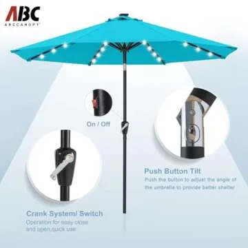 ABCCANOPY Solar LED Patio Umbrella - 32 Lights, 9FT