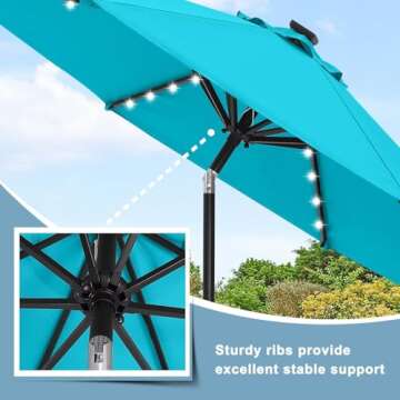 ABCCANOPY Durable Solar Led Patio Umbrellas with 32LED Lights 9FT (Turquoise)