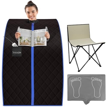 SereneLife Portable Infrared Sauna Tent with Heated Foot Pad and Chair - Compact Spa Experience