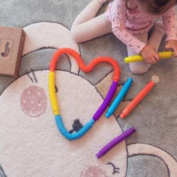 NUTTY TOYS 4 Large Sensory Toy Pop Tubes | Stocking Stuffers for Kids & Toddlers | Boost Creativity & Fine Motor Skills | Top ADHD & Autism Fidget 2024 | Best Preschool Boy & Girl Ideas