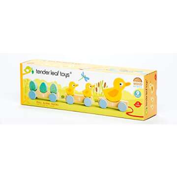 Tender Leaf Toys Pull Along Ducks - 9pc Wooden Counting Toy Set for Toddlers - Eco-Friendly & Safe
