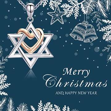 APOTIE Silver Star of David pendant with Rose Gold Heart Necklace Mother Day Jewelry Gift for Mom Wo...